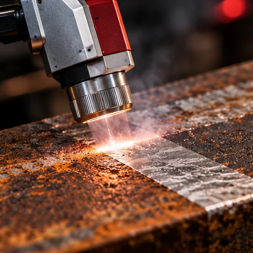 Illustrative laser corrosion removal on industrial steel